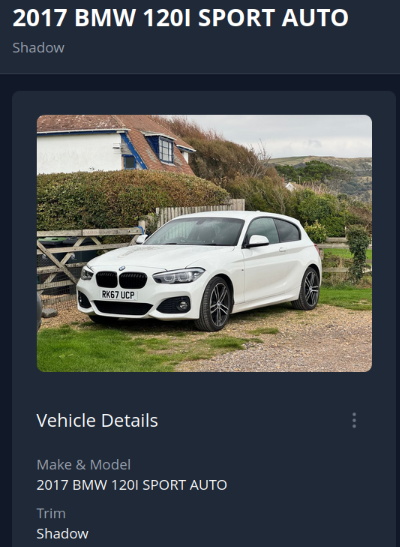 BMW on scenic driveway - example vehicle in The Garage app